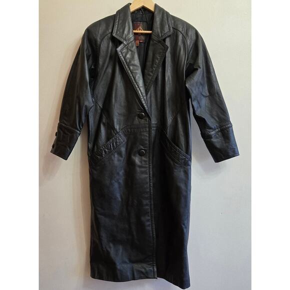 G III Global Identity Womens Vintage 90s Black Leather Trench Coat Size Medium - Picture 1 of 12